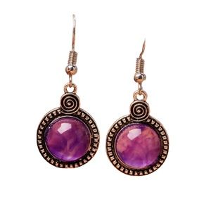 Vintage Silver and Purple Round Drop Earrings